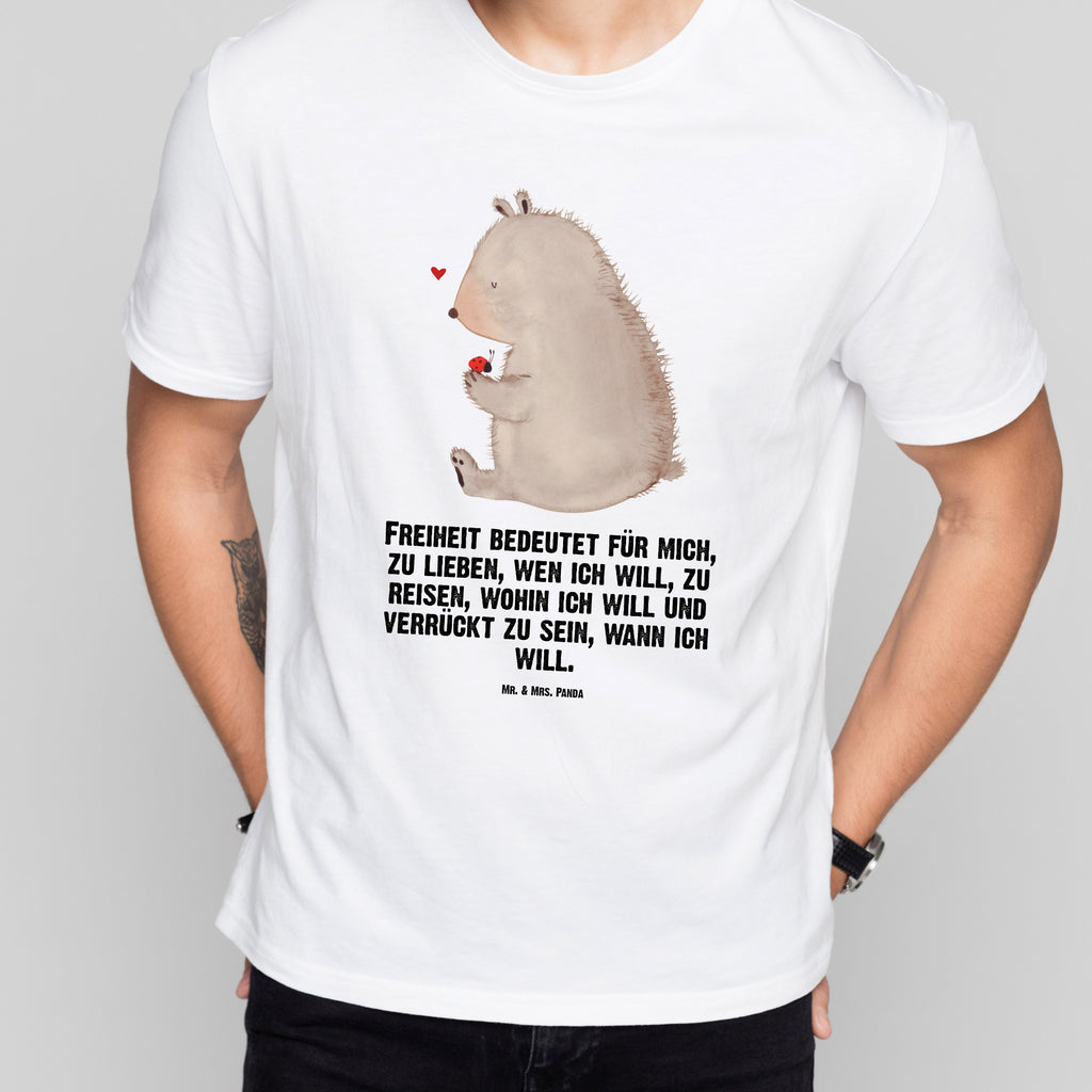 Größe L T-Shirt Bär mit Marienkäfer T-Shirt, Shirt, Tshirt, Lustiges T-Shirt, T-Shirt mit Spruch, Party, Junggesellenabschied, Jubiläum, Geburstag, Herrn, Damen, Männer, Frauen, Schlafshirt, Nachthemd, Sprüche, Bär, Teddy, Teddybär, Marienkäfer, Liebe, Freiheit, Motivation, Das Leben ist schön