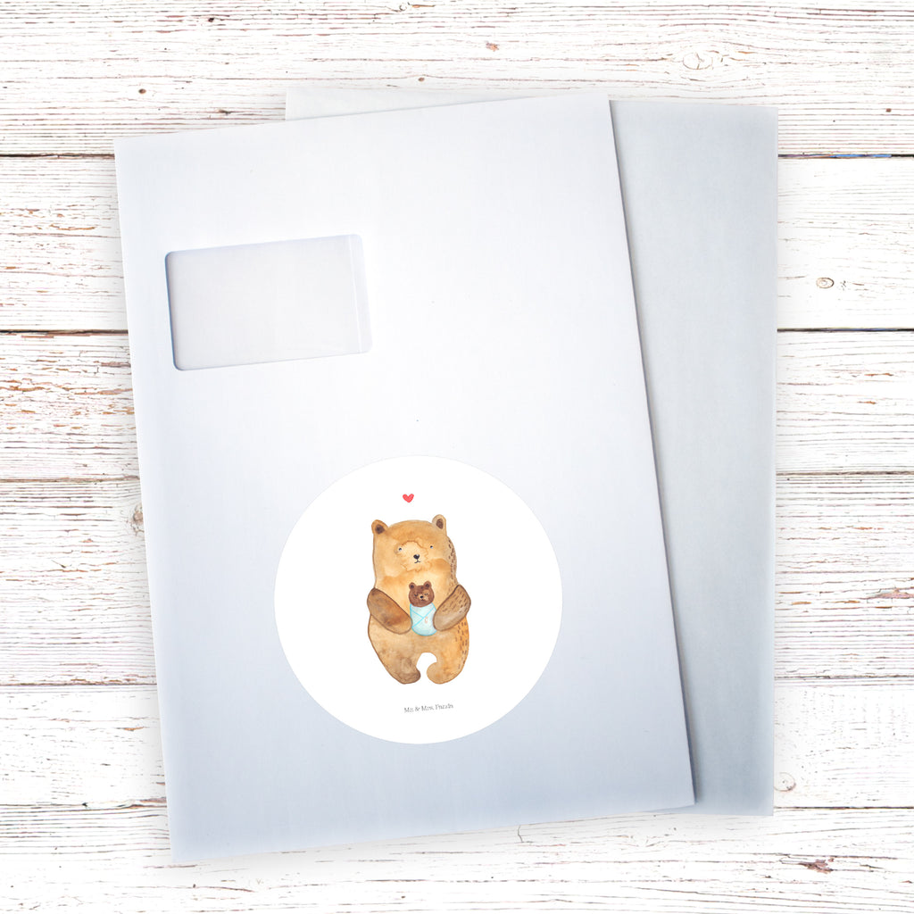 120mm Rund Aufkleber Bär mit Baby Sticker, Aufkleber, Etikett, Kinder, rund, Bär, Teddy, Teddybär, Eltern, Mutter, Baby, Taufe, Geburt, Nichte, Neffe, Enkel, Enkelin, Täufling, Geburtstag, Glückwunsch