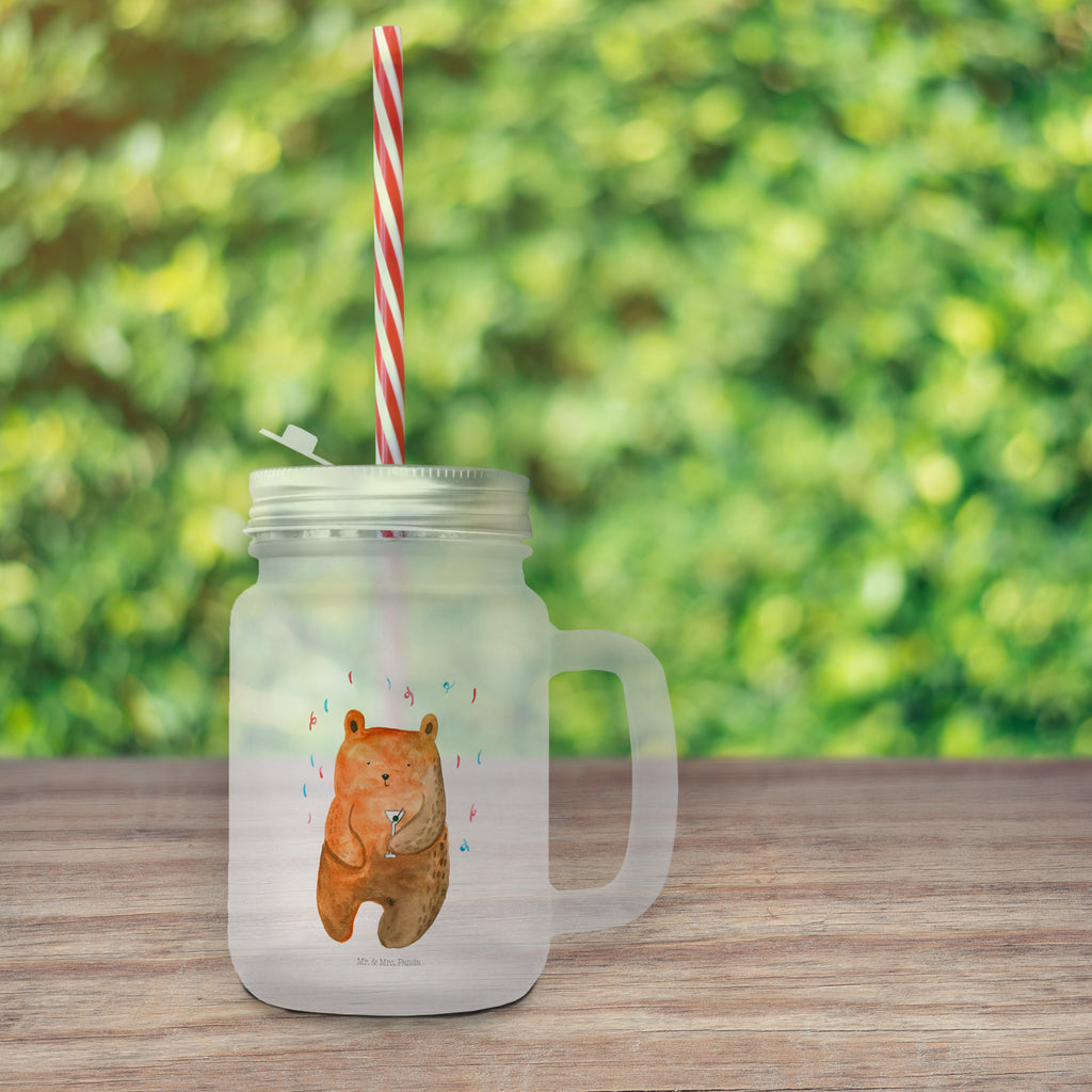 Trinkglas Mason Jar Bär Party Mason Jar, Glas, Trinkglas, Henkelglas, Sommerglas, Einmachglas, Cocktailglas, Cocktail-Glas, Mason Jar Trinkglas, Satiniertes Glas, Retro-Glas, Strohhalm Glas, Schraubdeckel Glas, Sommerparty Einrichtung, Bär, Teddy, Teddybär, Geburtstag, Geburtstagsgeschenk, Geschenk, Party, Feiern, Abfeiern, Mitbringsel, Gute Laune, Lustig