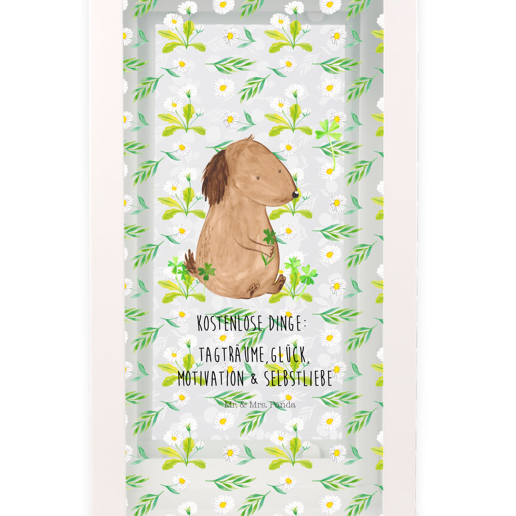 Deko Laterne Hund Kleeblatt Gartenlampe, Gartenleuchte, Gartendekoration, Gartenlicht, Laterne  kleine Laternen, XXL Laternen, Laterne groß, Hund, Hundemotiv, Haustier, Hunderasse, Tierliebhaber, Hundebesitzer, Sprüche, Kleeblatt, Glück, Tagträume, Motivation, Neuanfang, Geschenk, Glücksbringer, Selbstliebe, Achtsamkeit