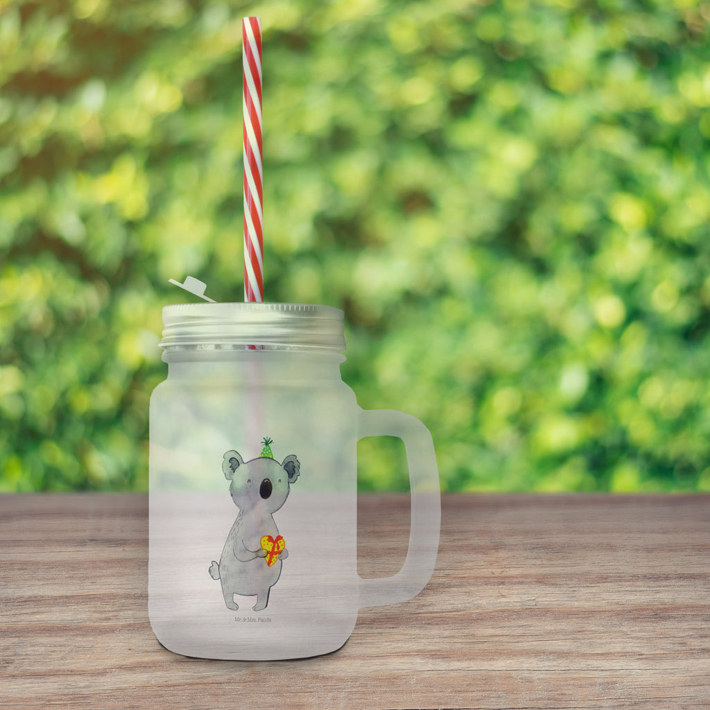 Trinkglas Mason Jar Koala Geschenk Mason Jar, Glas, Trinkglas, Henkelglas, Sommerglas, Einmachglas, Cocktailglas, Cocktail-Glas, Mason Jar Trinkglas, Satiniertes Glas, Retro-Glas, Strohhalm Glas, Schraubdeckel Glas, Sommerparty Einrichtung, Koala, Koalabär, Geschenk, Geburtstag, Party