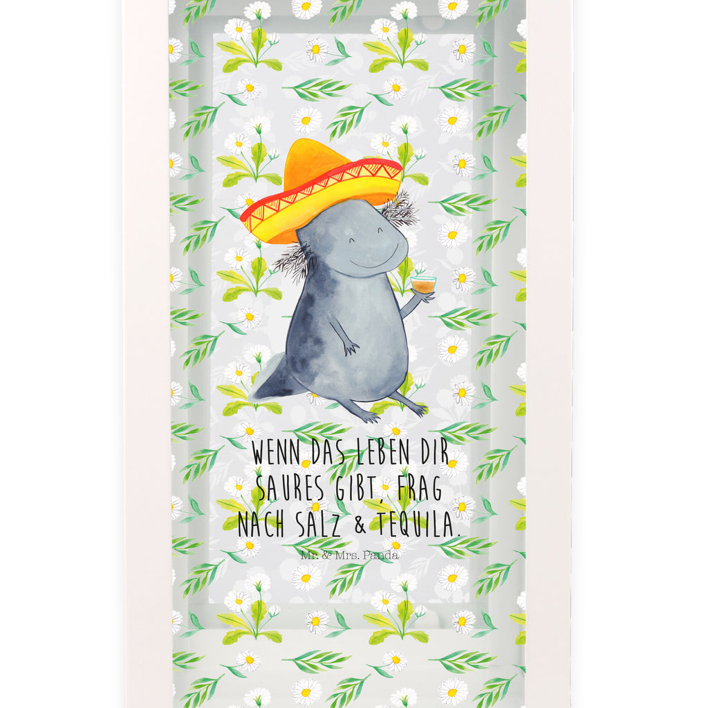 Deko Laterne Axolotl Tequila Axolotl, Mexico, Mexiko, Sombrero, Zitrone, Tequila, Motivation, Spruch, Schwanzlurch, Lurch, Lurche, Axolot, Feuerdrache, Feuersalamander Gartenlampe, Gartenleuchte, Gartendekoration, Gartenlicht, Laterne  kleine Laternen, XXL Laternen, Laterne groß,   Axolotl, Molch