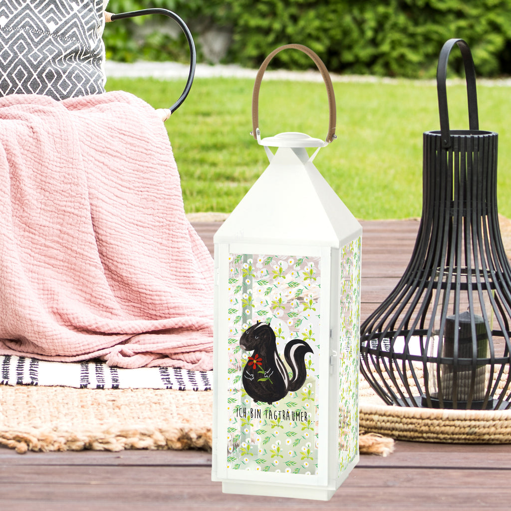 Deko Laterne Stinktier Blume Stinktier, Skunk, Wildtier, Raubtier, Stinker, Stinki, Tagträumer, verträumt, Dreams, Träume Gartenlampe, Gartenleuchte, Gartendekoration, Gartenlicht, Laterne  kleine Laternen, XXL Laternen, Laterne groß,   Stinktier, Skunk