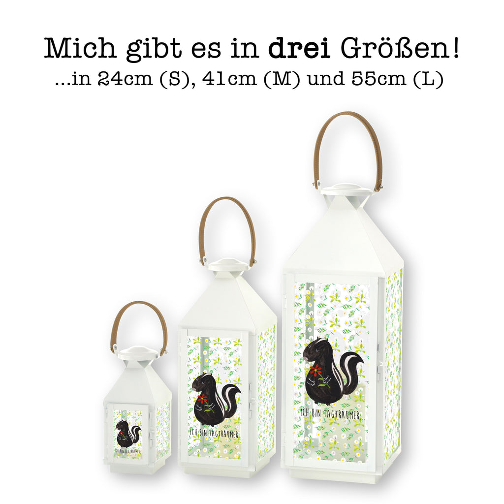 Deko Laterne Stinktier Blume Stinktier, Skunk, Wildtier, Raubtier, Stinker, Stinki, Tagträumer, verträumt, Dreams, Träume Gartenlampe, Gartenleuchte, Gartendekoration, Gartenlicht, Laterne  kleine Laternen, XXL Laternen, Laterne groß,   Stinktier, Skunk