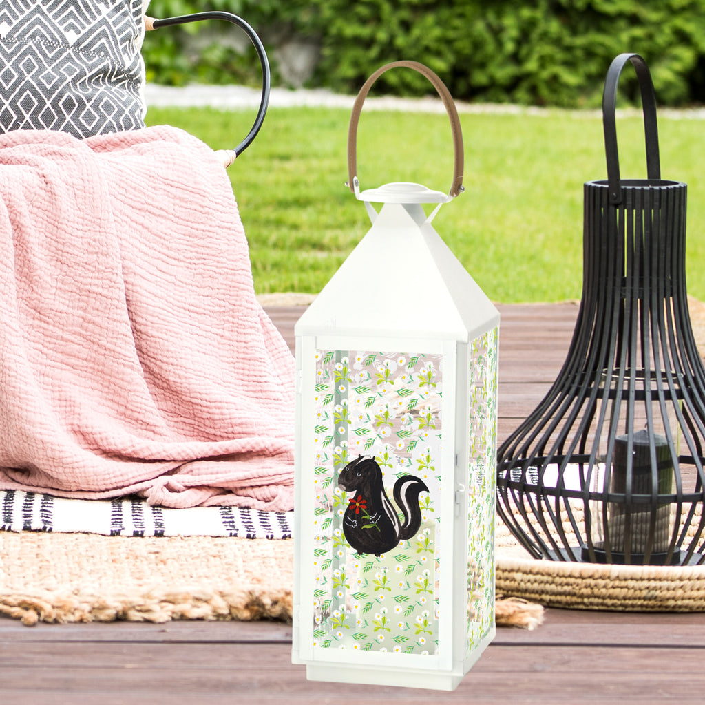 Deko Laterne Stinktier Blume Stinktier, Skunk, Wildtier, Raubtier, Stinker, Stinki, Tagträumer, verträumt, Dreams, Träume Gartenlampe, Gartenleuchte, Gartendekoration, Gartenlicht, Laterne  kleine Laternen, XXL Laternen, Laterne groß,   Stinktier, Skunk