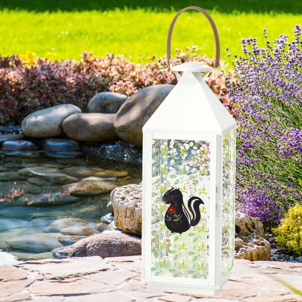 Deko Laterne Stinktier Blume Stinktier, Skunk, Wildtier, Raubtier, Stinker, Stinki, Tagträumer, verträumt, Dreams, Träume Gartenlampe, Gartenleuchte, Gartendekoration, Gartenlicht, Laterne  kleine Laternen, XXL Laternen, Laterne groß,   Stinktier, Skunk