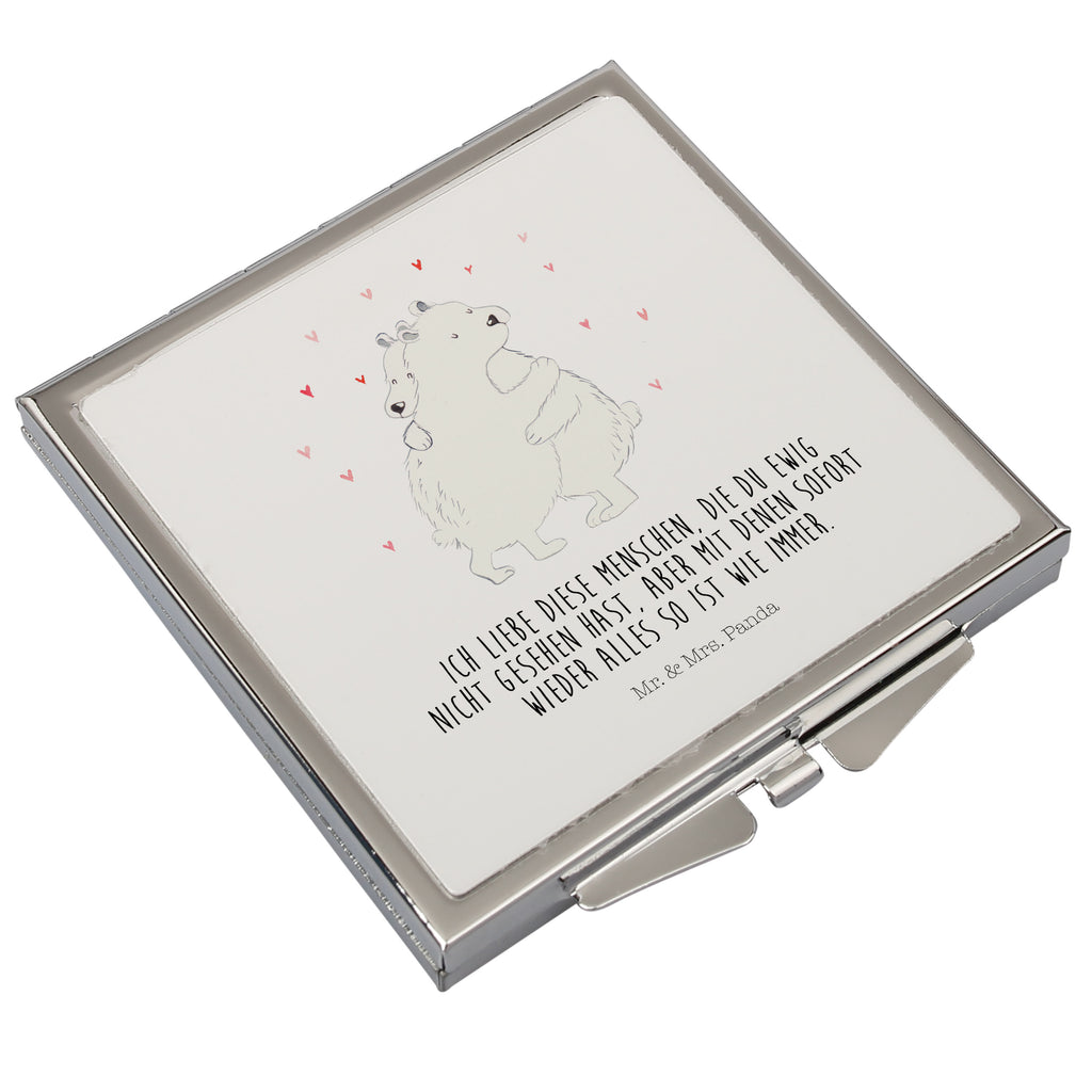 Handtaschenspiegel quadratisch Eisbär Umarmen Spiegel, Handtasche, Quadrat, silber, schminken, Schminkspiegel, Tiermotive, Gute Laune, lustige Sprüche, Tiere