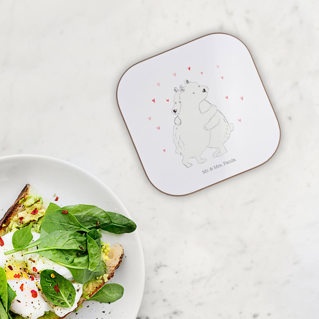Quadratische Untersetzer Eisbär Umarmen Bierdeckel, Glasuntersetzer, Untersetzer Gläser, Getränkeuntersetzer, Tiermotive, Gute Laune, lustige Sprüche, Tiere