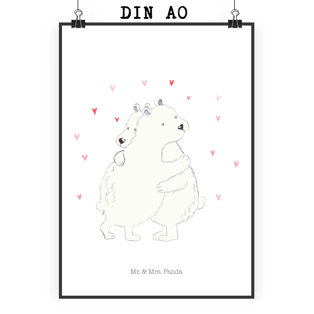 Poster Eisbär Umarmen Poster, Wandposter, Bild, Wanddeko, Küchenposter, Kinderposter, Wanddeko Bild, Raumdekoration, Wanddekoration, Handgemaltes Poster, Mr. & Mrs. Panda Poster, Designposter, Kunstdruck, Posterdruck, Tiermotive, Gute Laune, lustige Sprüche, Tiere