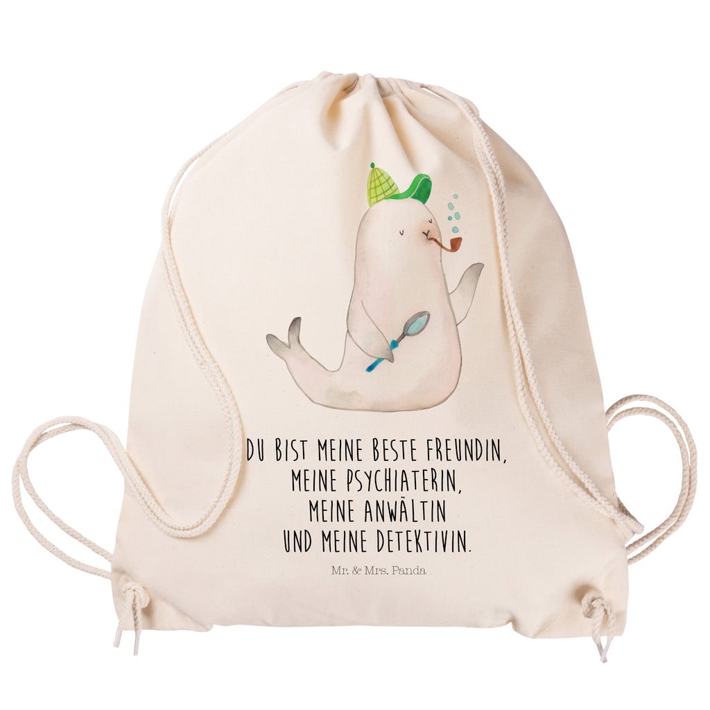 Sportbeutel Robbe Sherlock Turnbeutel, Beutel, Sporttasche, Tasche, Stoffbeutel, Tiermotive, Gute Laune, lustige Sprüche, Tiere