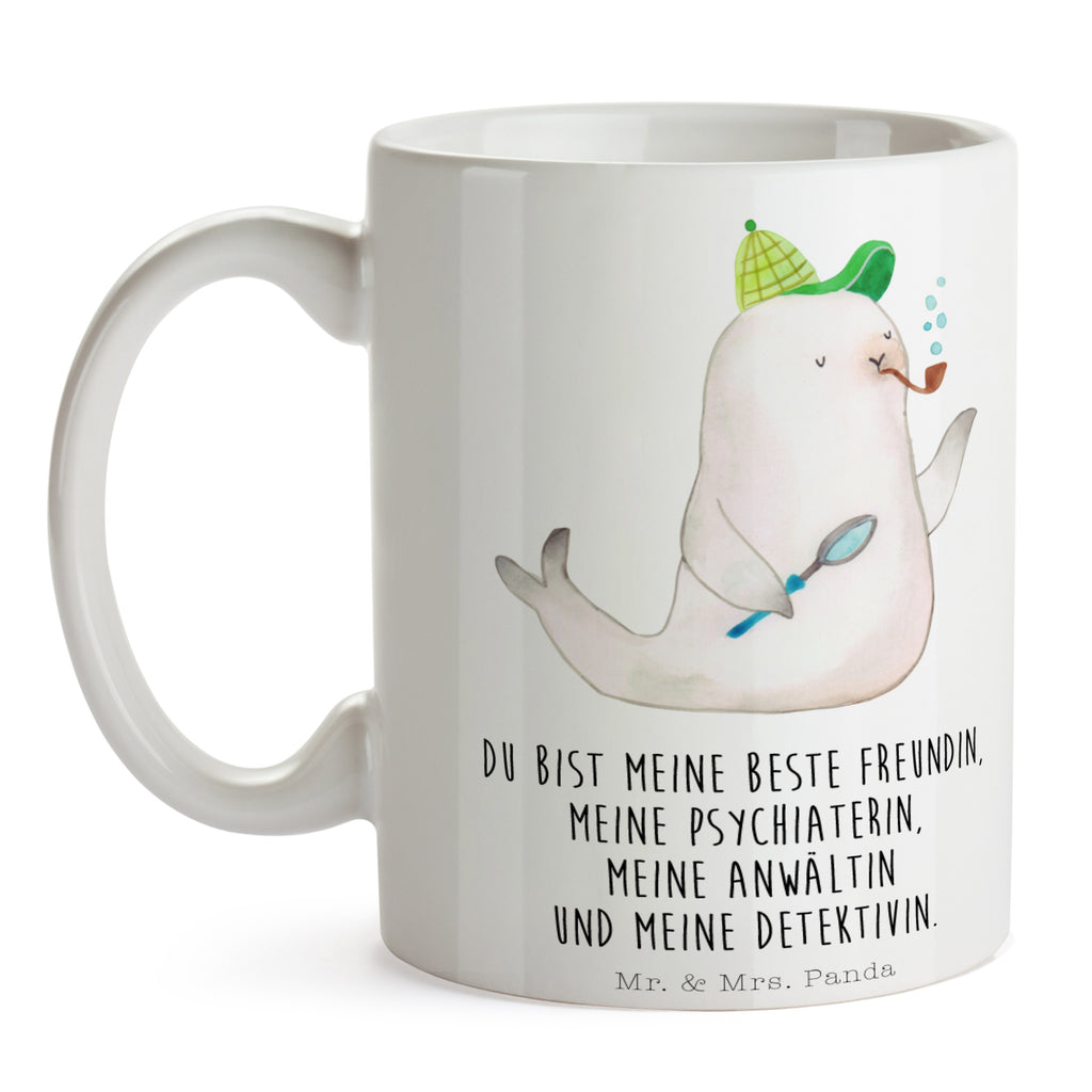 Tasse Robbe Sherlock  Becher, Kaffeetasse, Kaffeebecher, Tee, Frühstück, Büro  süße Tiermotive, gute Laune, lustige Sprüche, Tiere