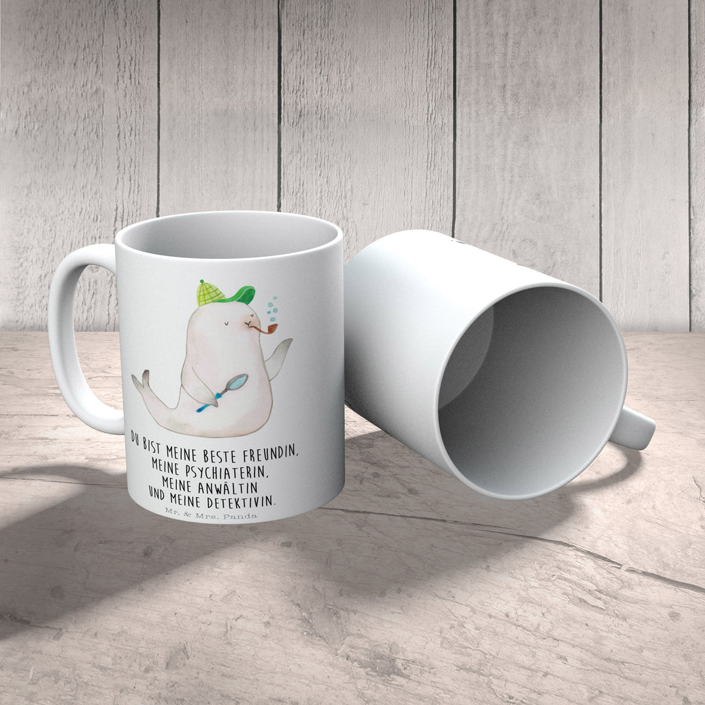 Tasse Robbe Sherlock  Becher, Kaffeetasse, Kaffeebecher, Tee, Frühstück, Büro  süße Tiermotive, gute Laune, lustige Sprüche, Tiere