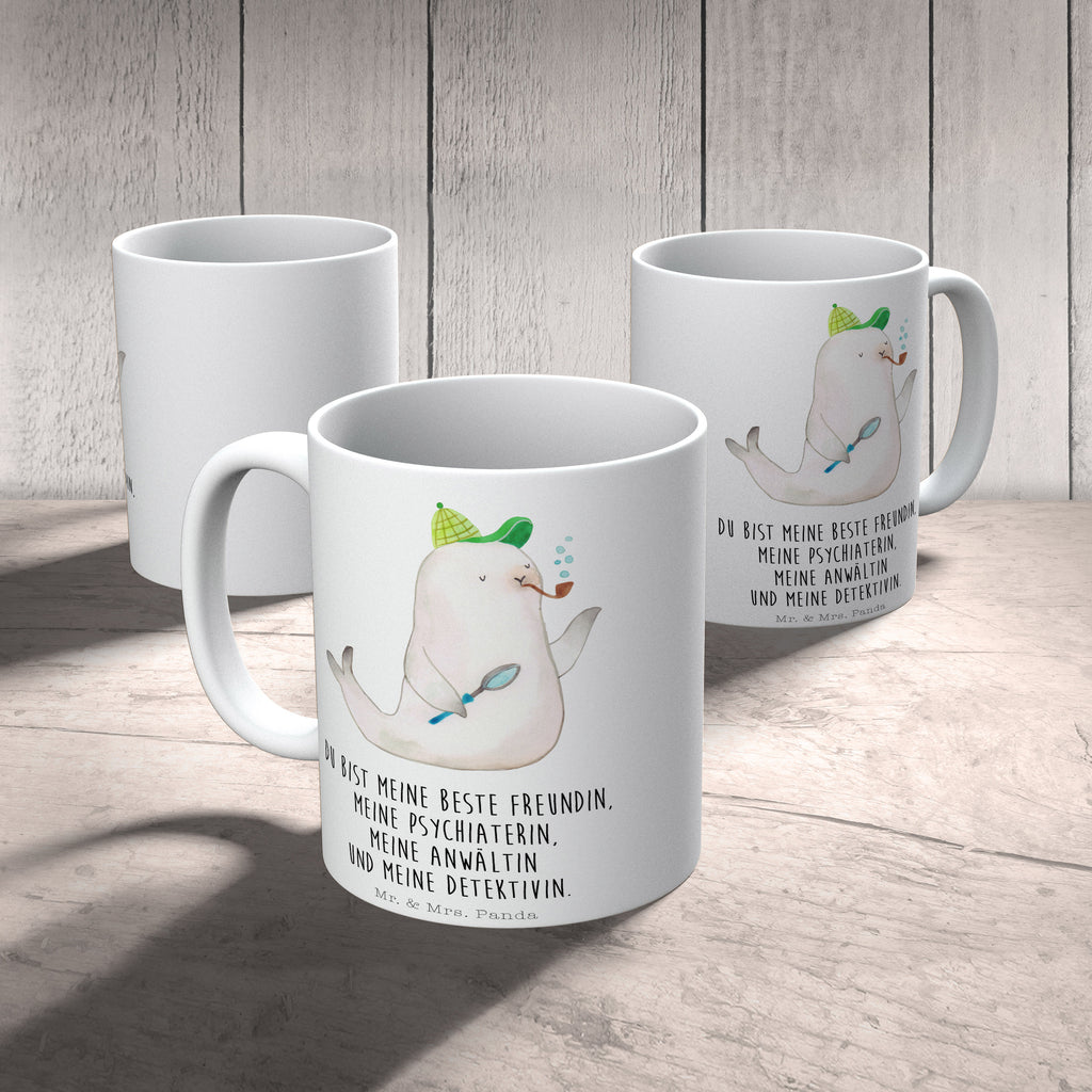 Tasse Robbe Sherlock  Becher, Kaffeetasse, Kaffeebecher, Tee, Frühstück, Büro  süße Tiermotive, gute Laune, lustige Sprüche, Tiere