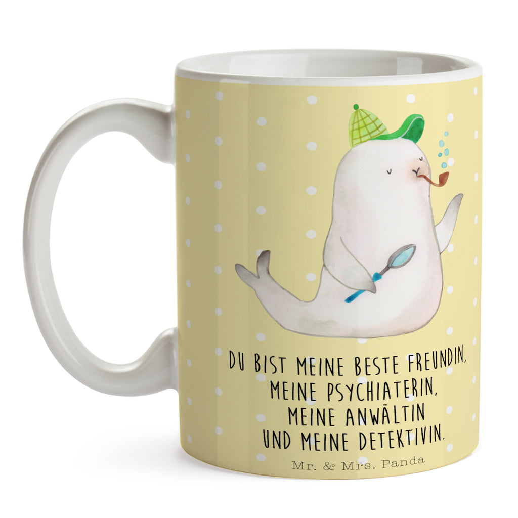 Tasse Robbe Sherlock  Becher, Kaffeetasse, Kaffeebecher, Tee, Frühstück, Büro  süße Tiermotive, gute Laune, lustige Sprüche, Tiere