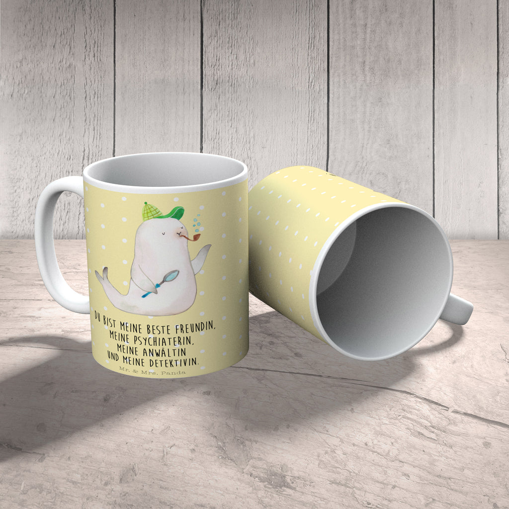 Tasse Robbe Sherlock  Becher, Kaffeetasse, Kaffeebecher, Tee, Frühstück, Büro  süße Tiermotive, gute Laune, lustige Sprüche, Tiere