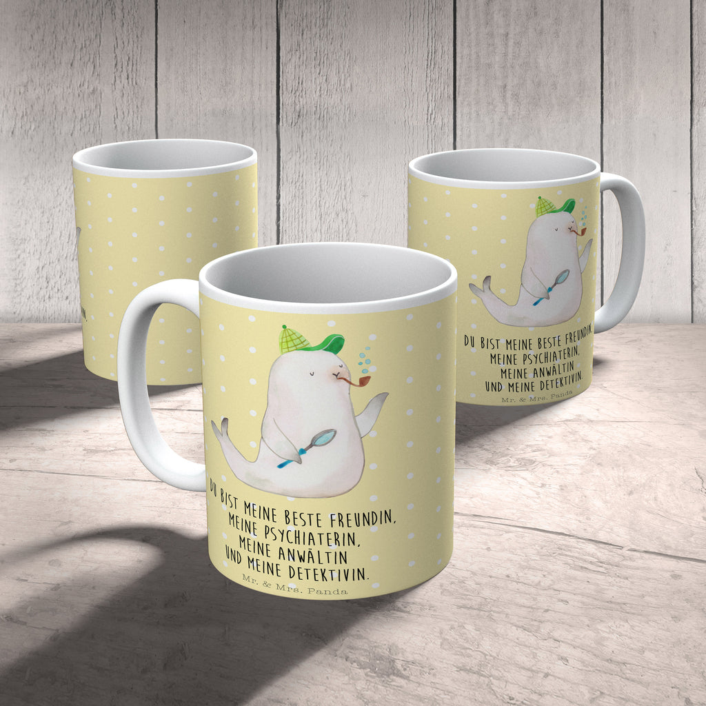 Tasse Robbe Sherlock  Becher, Kaffeetasse, Kaffeebecher, Tee, Frühstück, Büro  süße Tiermotive, gute Laune, lustige Sprüche, Tiere