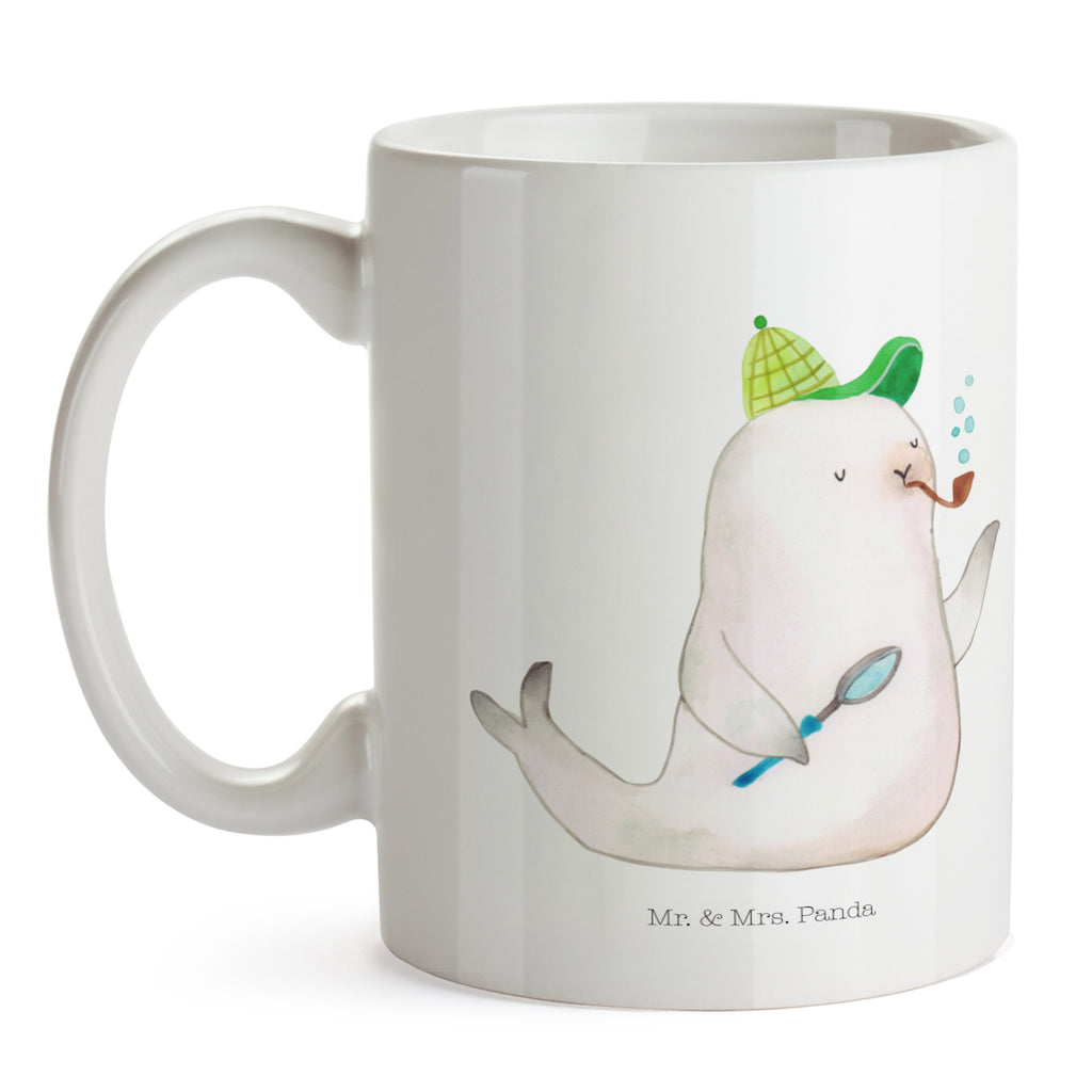Tasse Robbe Sherlock  Becher, Kaffeetasse, Kaffeebecher, Tee, Frühstück, Büro  süße Tiermotive, gute Laune, lustige Sprüche, Tiere