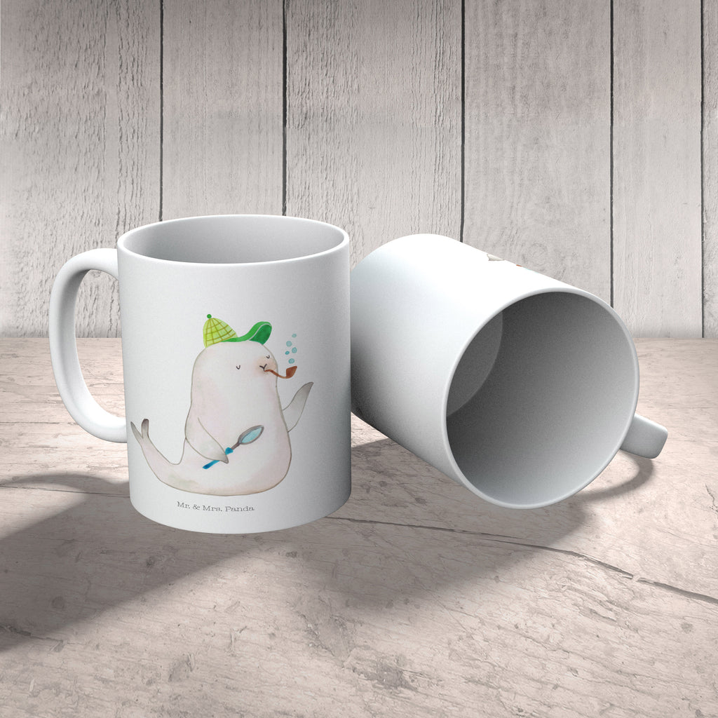 Tasse Robbe Sherlock  Becher, Kaffeetasse, Kaffeebecher, Tee, Frühstück, Büro  süße Tiermotive, gute Laune, lustige Sprüche, Tiere