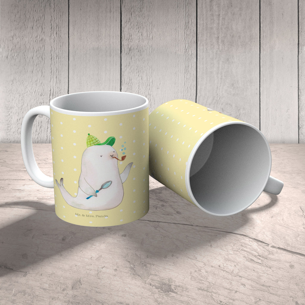 Tasse Robbe Sherlock  Becher, Kaffeetasse, Kaffeebecher, Tee, Frühstück, Büro  süße Tiermotive, gute Laune, lustige Sprüche, Tiere