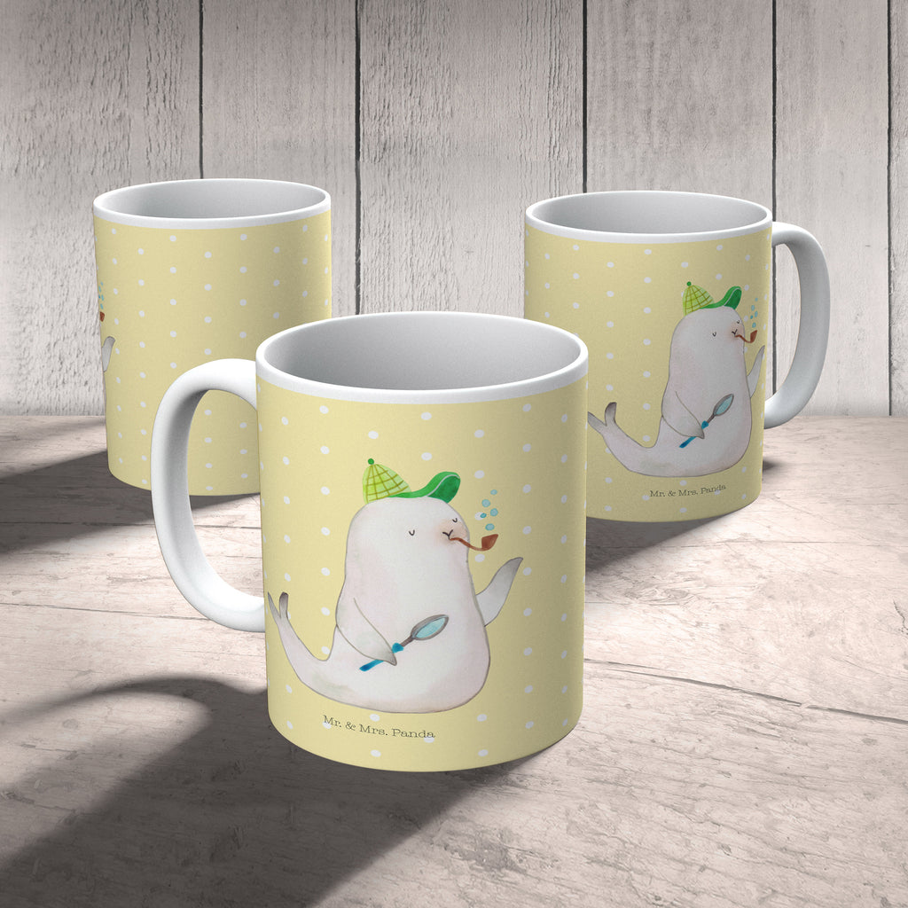 Tasse Robbe Sherlock  Becher, Kaffeetasse, Kaffeebecher, Tee, Frühstück, Büro  süße Tiermotive, gute Laune, lustige Sprüche, Tiere