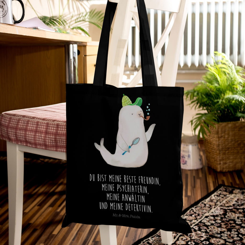 Tragetasche Robbe Sherlock Beuteltasche, Beutel, Einkaufstasche, Jutebeutel, Stoffbeutel, Tiermotive, Gute Laune, lustige Sprüche, Tiere