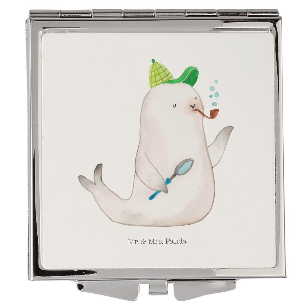 Handtaschenspiegel quadratisch Robbe Sherlock Spiegel, Handtasche, Quadrat, silber, schminken, Schminkspiegel, Tiermotive, Gute Laune, lustige Sprüche, Tiere