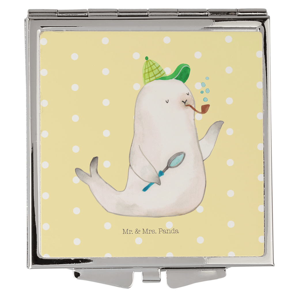 Handtaschenspiegel quadratisch Robbe Sherlock Spiegel, Handtasche, Quadrat, silber, schminken, Schminkspiegel, Tiermotive, Gute Laune, lustige Sprüche, Tiere