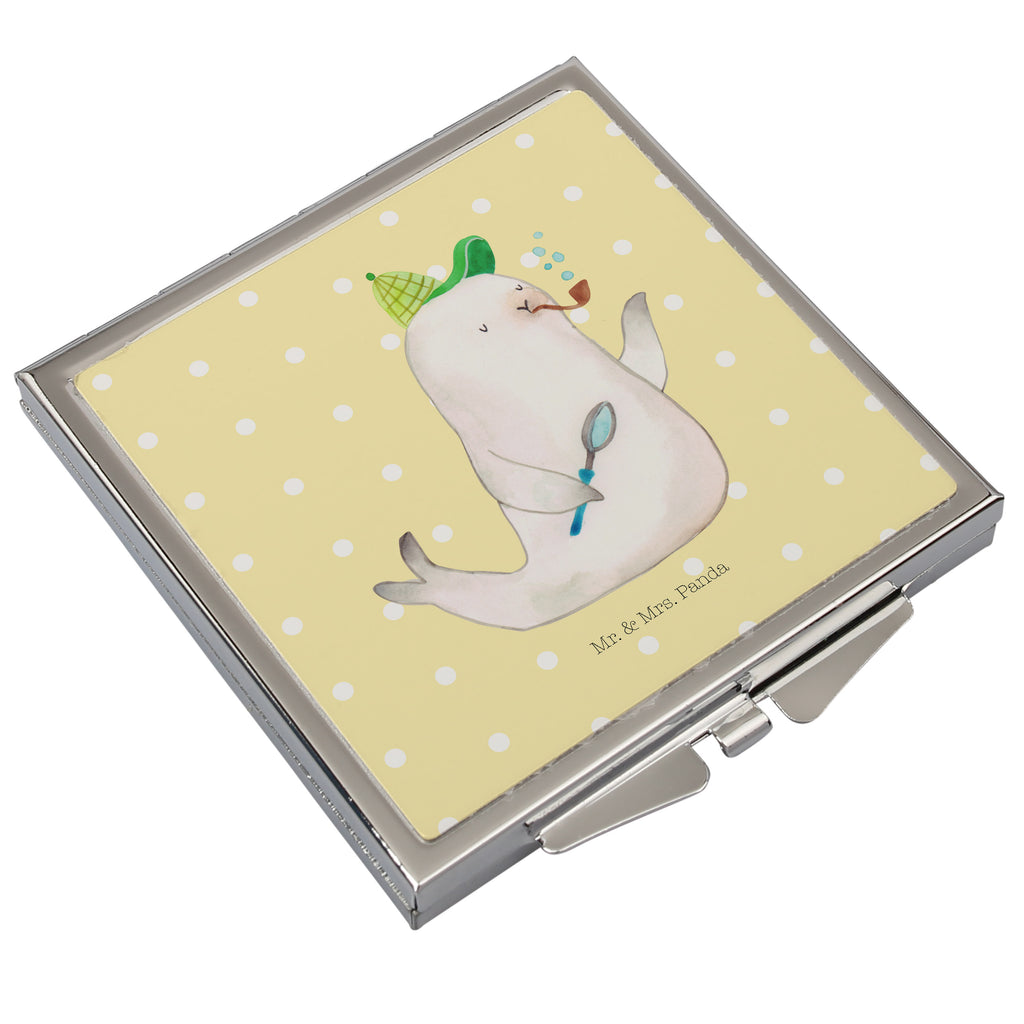 Handtaschenspiegel quadratisch Robbe Sherlock Spiegel, Handtasche, Quadrat, silber, schminken, Schminkspiegel, Tiermotive, Gute Laune, lustige Sprüche, Tiere