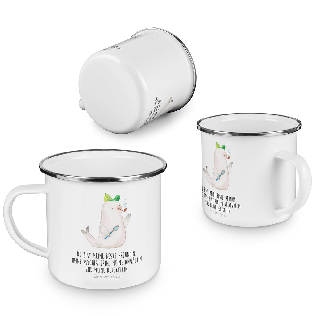 Camping Emaille Tasse Robbe Sherlock Campingtasse, Trinkbecher, Metalltasse, Outdoor Tasse, Emaille Trinkbecher, Blechtasse Outdoor, Emaille Campingbecher, Edelstahl Trinkbecher, Metalltasse für Camping, Kaffee Blechtasse, Camping Tasse Metall, Tiermotive, Gute Laune, lustige Sprüche, Tiere