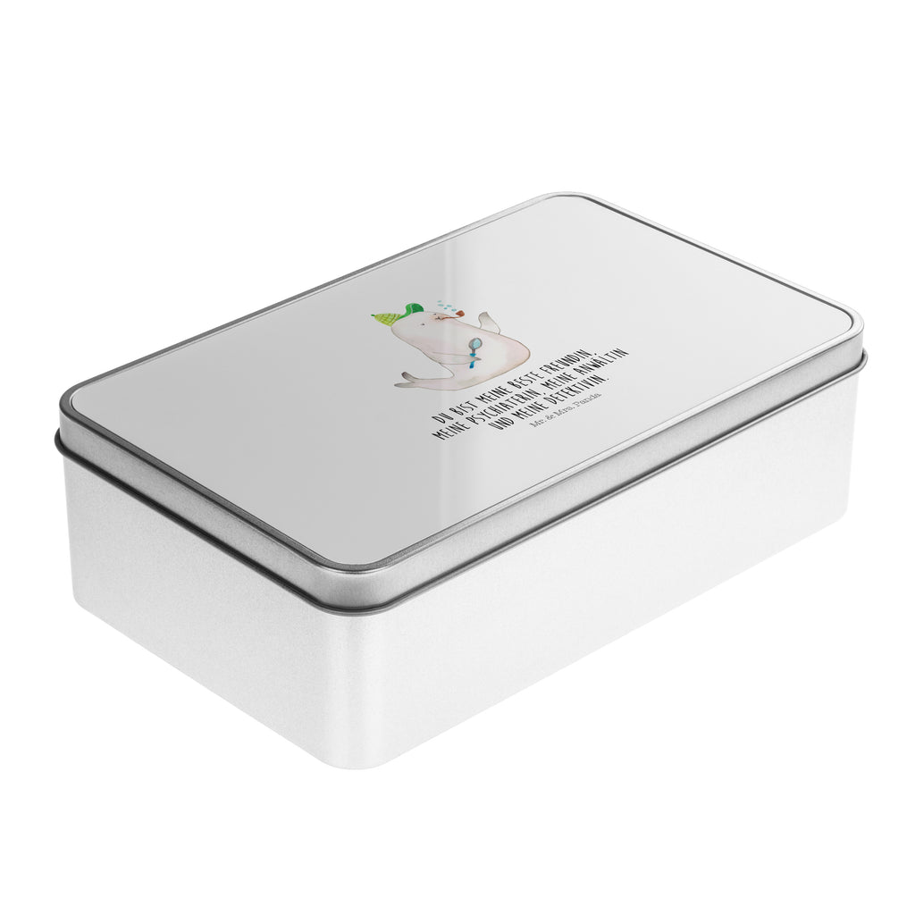 Metalldose rechteckig Robbe Sherlock Blechdose, Metalldose, Blechbox, Container, Keksdose, Vorratsdose, Vorratsbox, Döschen, Versperbox, Vesperdose, Aufbewahrungsdose, Aufbewahrungsbox, Aluminiumdose, Dose, süße Tiermotive, gute Laune, lustige Sprüche, Tiere
