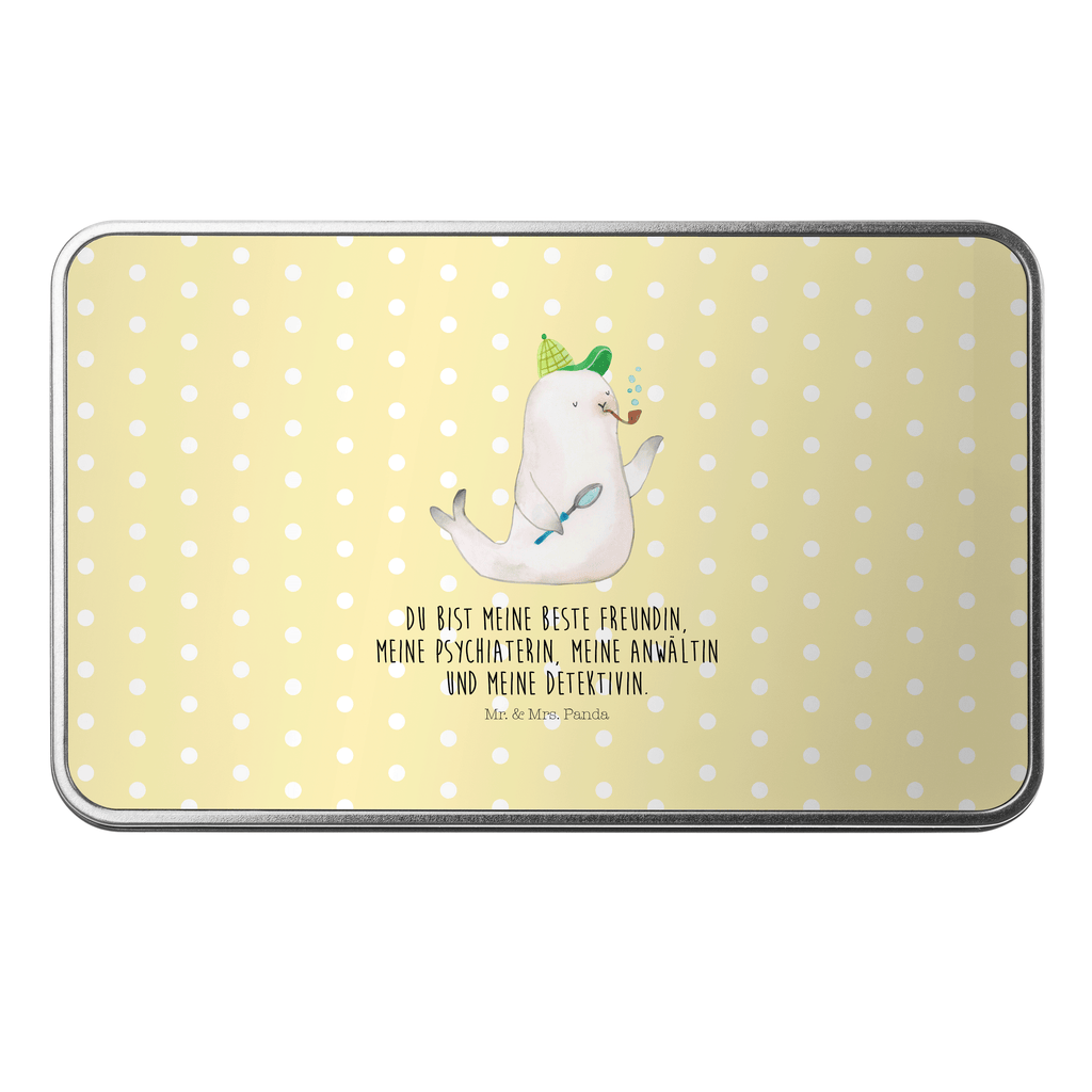 Metalldose rechteckig Robbe Sherlock Blechdose, Metalldose, Blechbox, Container, Keksdose, Vorratsdose, Vorratsbox, Döschen, Versperbox, Vesperdose, Aufbewahrungsdose, Aufbewahrungsbox, Aluminiumdose, Dose, süße Tiermotive, gute Laune, lustige Sprüche, Tiere