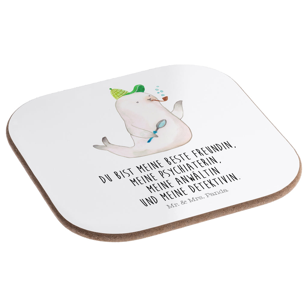 Quadratische Untersetzer Robbe Sherlock Bierdeckel, Glasuntersetzer, Untersetzer Gläser, Getränkeuntersetzer, Tiermotive, Gute Laune, lustige Sprüche, Tiere