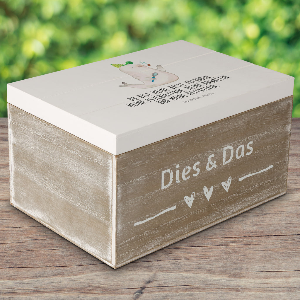 Holzkiste Robbe Sherlock Holzkiste, Kiste, Schatzkiste, Truhe, Schatulle, XXL, Erinnerungsbox, Erinnerungskiste, Dekokiste, Aufbewahrungsbox, Tiermotive, Gute Laune, lustige Sprüche, Tiere