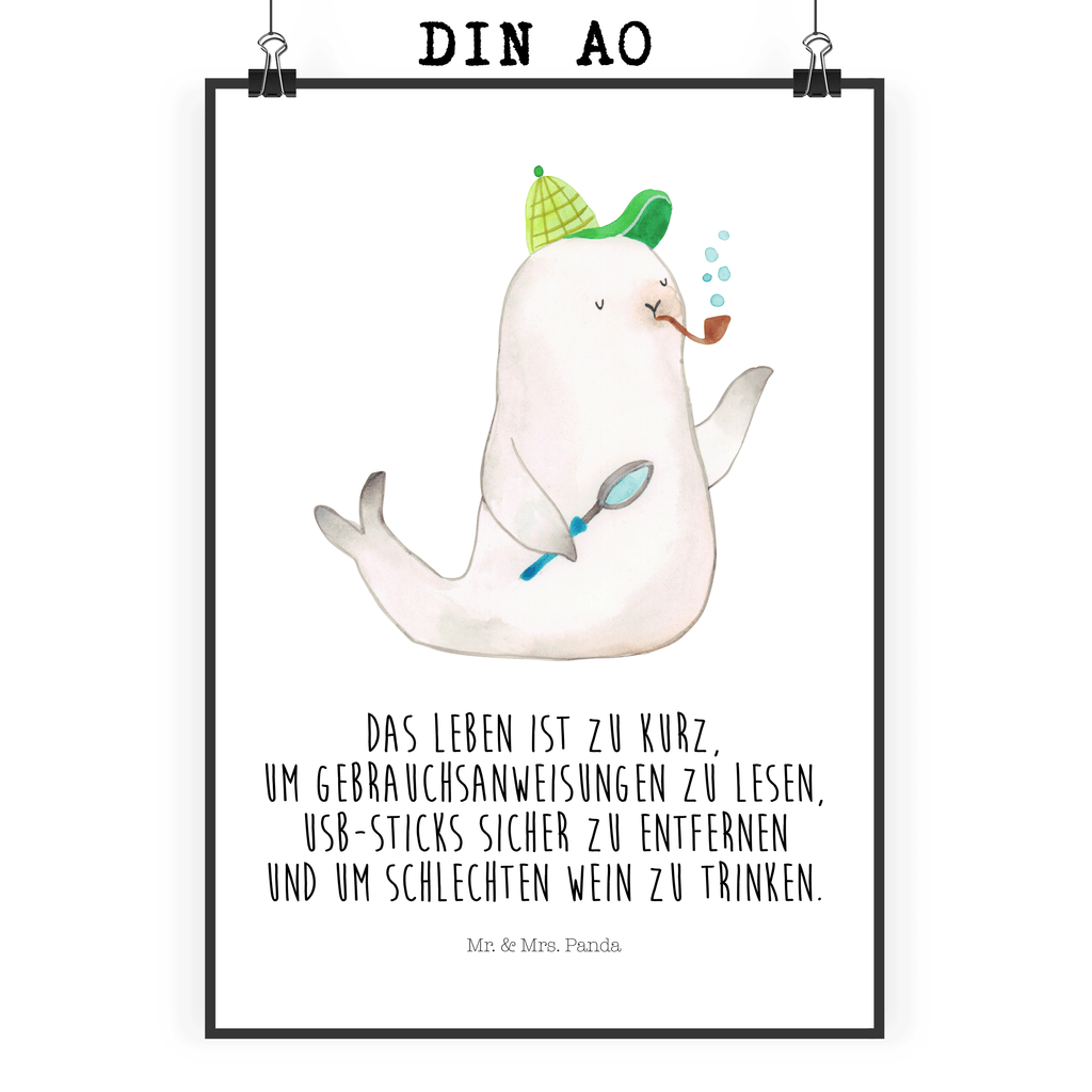 Poster Robbe Sherlock Poster, Wandposter, Bild, Wanddeko, Küchenposter, Kinderposter, Wanddeko Bild, Raumdekoration, Wanddekoration, Handgemaltes Poster, Mr. & Mrs. Panda Poster, Designposter, Kunstdruck, Posterdruck, Tiermotive, Gute Laune, lustige Sprüche, Tiere