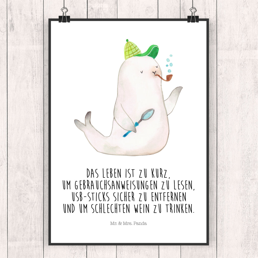 Poster Robbe Sherlock Poster, Wandposter, Bild, Wanddeko, Küchenposter, Kinderposter, Wanddeko Bild, Raumdekoration, Wanddekoration, Handgemaltes Poster, Mr. & Mrs. Panda Poster, Designposter, Kunstdruck, Posterdruck, Tiermotive, Gute Laune, lustige Sprüche, Tiere
