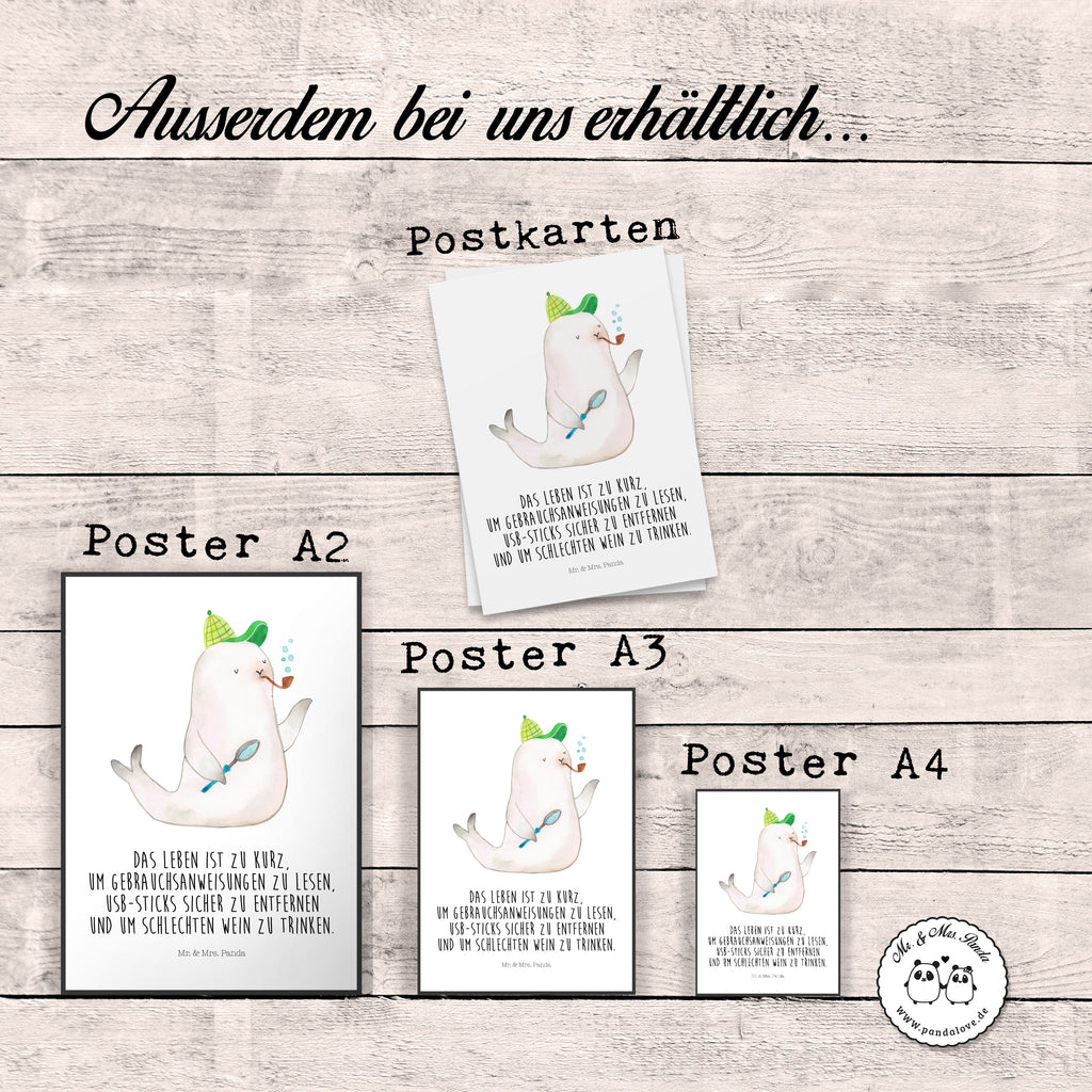 Poster Robbe Sherlock Poster, Wandposter, Bild, Wanddeko, Küchenposter, Kinderposter, Wanddeko Bild, Raumdekoration, Wanddekoration, Handgemaltes Poster, Mr. & Mrs. Panda Poster, Designposter, Kunstdruck, Posterdruck, Tiermotive, Gute Laune, lustige Sprüche, Tiere