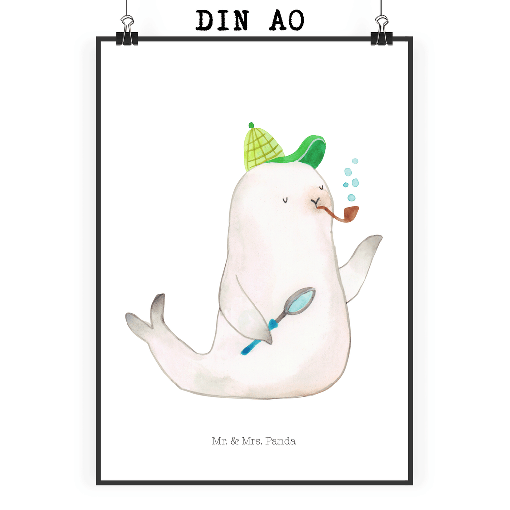 Poster Robbe Sherlock Poster, Wandposter, Bild, Wanddeko, Küchenposter, Kinderposter, Wanddeko Bild, Raumdekoration, Wanddekoration, Handgemaltes Poster, Mr. & Mrs. Panda Poster, Designposter, Kunstdruck, Posterdruck, Tiermotive, Gute Laune, lustige Sprüche, Tiere