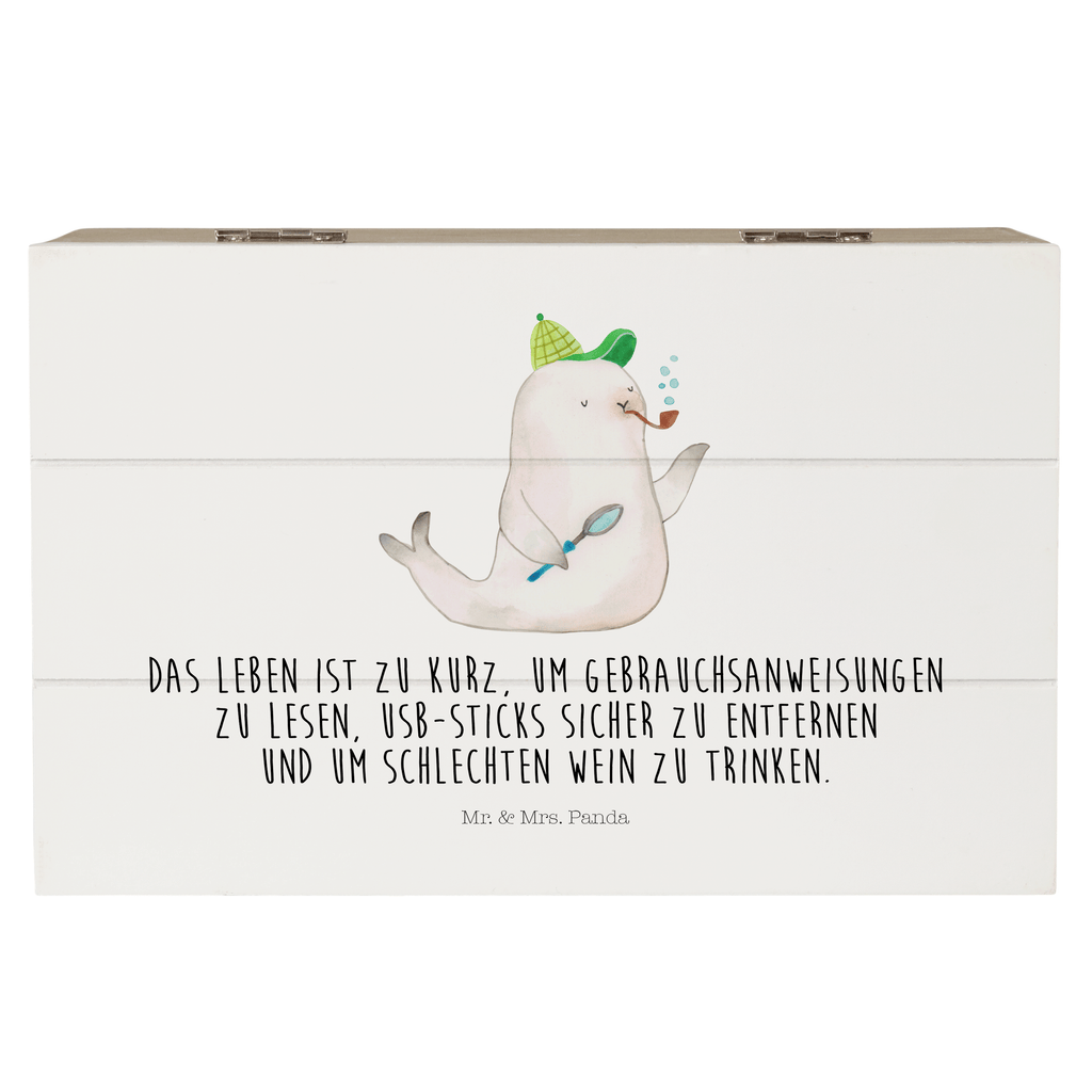 Holzkiste Robbe Sherlock Holzkiste, Kiste, Schatzkiste, Truhe, Schatulle, XXL, Erinnerungsbox, Erinnerungskiste, Dekokiste, Aufbewahrungsbox, Tiermotive, Gute Laune, lustige Sprüche, Tiere