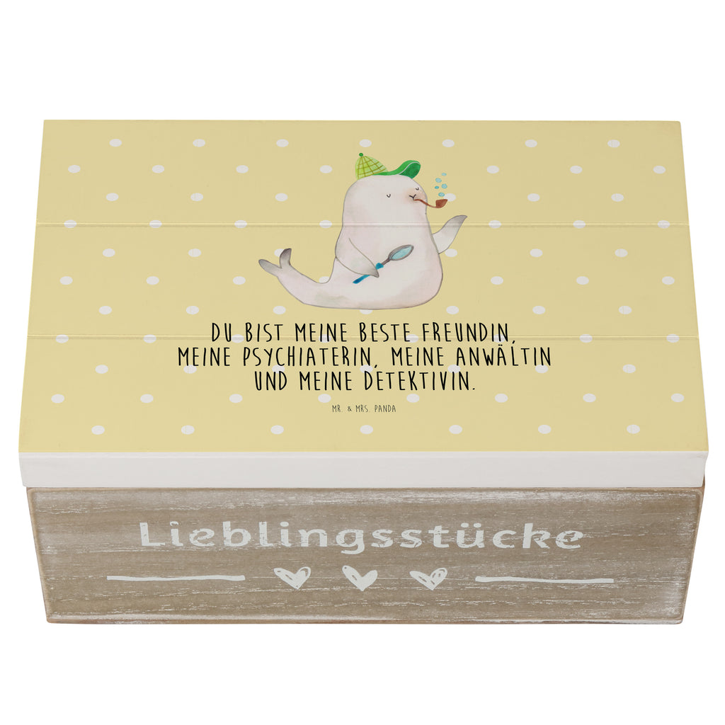 Holzkiste Robbe Sherlock Holzkiste, Kiste, Schatzkiste, Truhe, Schatulle, XXL, Erinnerungsbox, Erinnerungskiste, Dekokiste, Aufbewahrungsbox, Tiermotive, Gute Laune, lustige Sprüche, Tiere