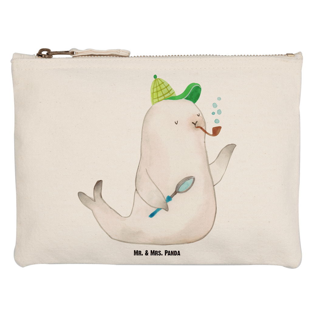 Schminktasche Robbe Sherlock Schminktasche, Kosmetiktasche, Kosmetikbeutel, Stiftemäppchen, Etui, Federmappe, Makeup, XXL, Schminketui, Kosmetiketui, Schlamperetui, Tiermotive, Gute Laune, lustige Sprüche, Tiere