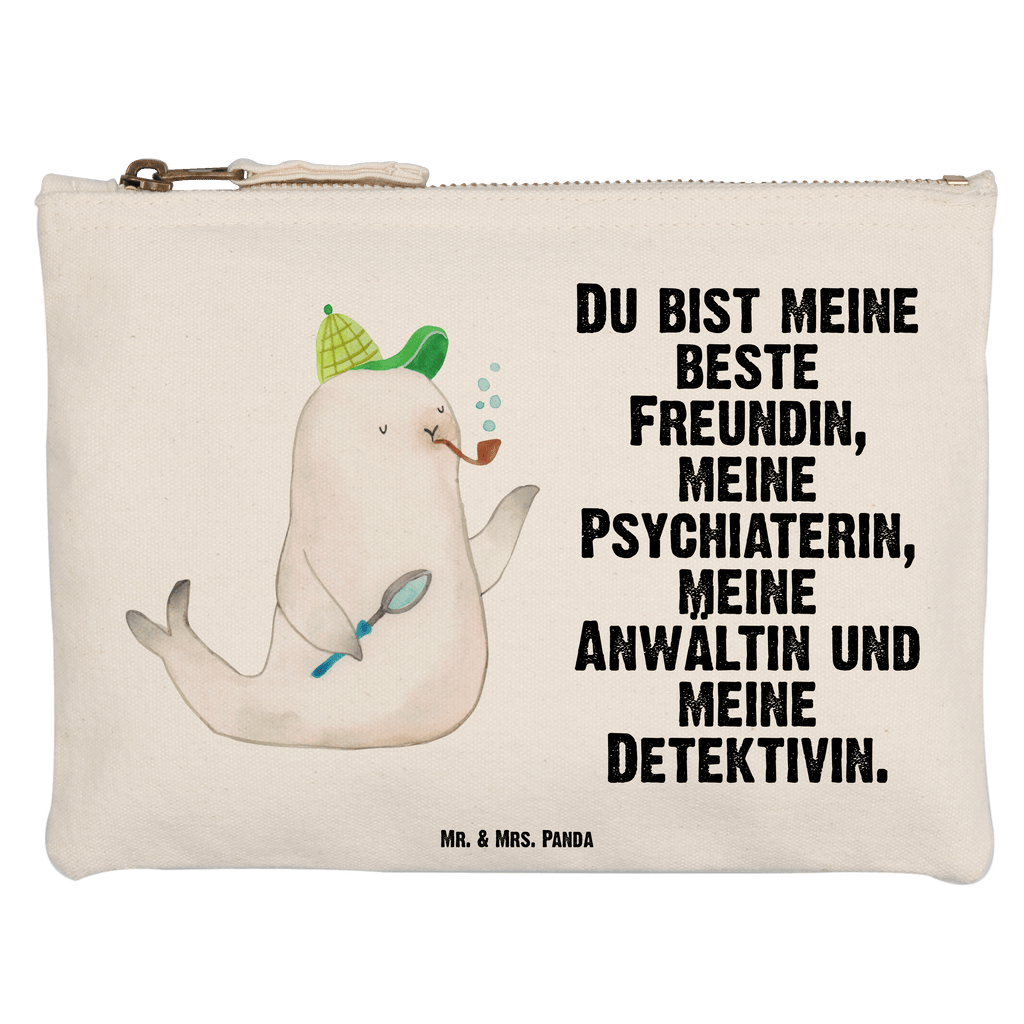 Schminktasche Robbe Sherlock Schminktasche, Kosmetiktasche, Kosmetikbeutel, Stiftemäppchen, Etui, Federmappe, Makeup, XXL, Schminketui, Kosmetiketui, Schlamperetui, Tiermotive, Gute Laune, lustige Sprüche, Tiere