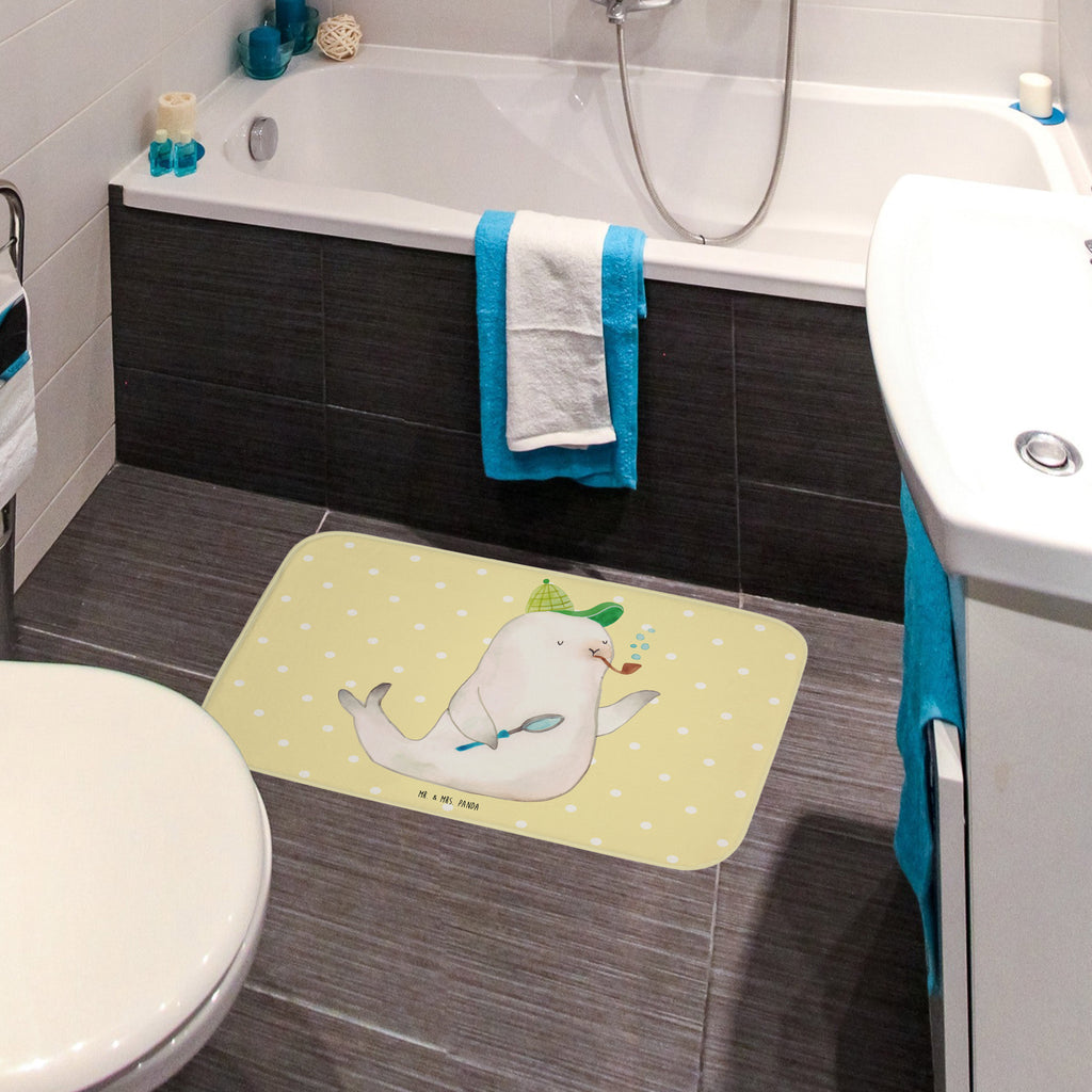 Badvorleger Robbe Sherlock Badematte, Badteppich, Duschvorleger, Badezimmerteppich, Badezimmermatte, Badvorleger, Duschmatte, Duschteppich, Tiermotive, Gute Laune, lustige Sprüche, Tiere