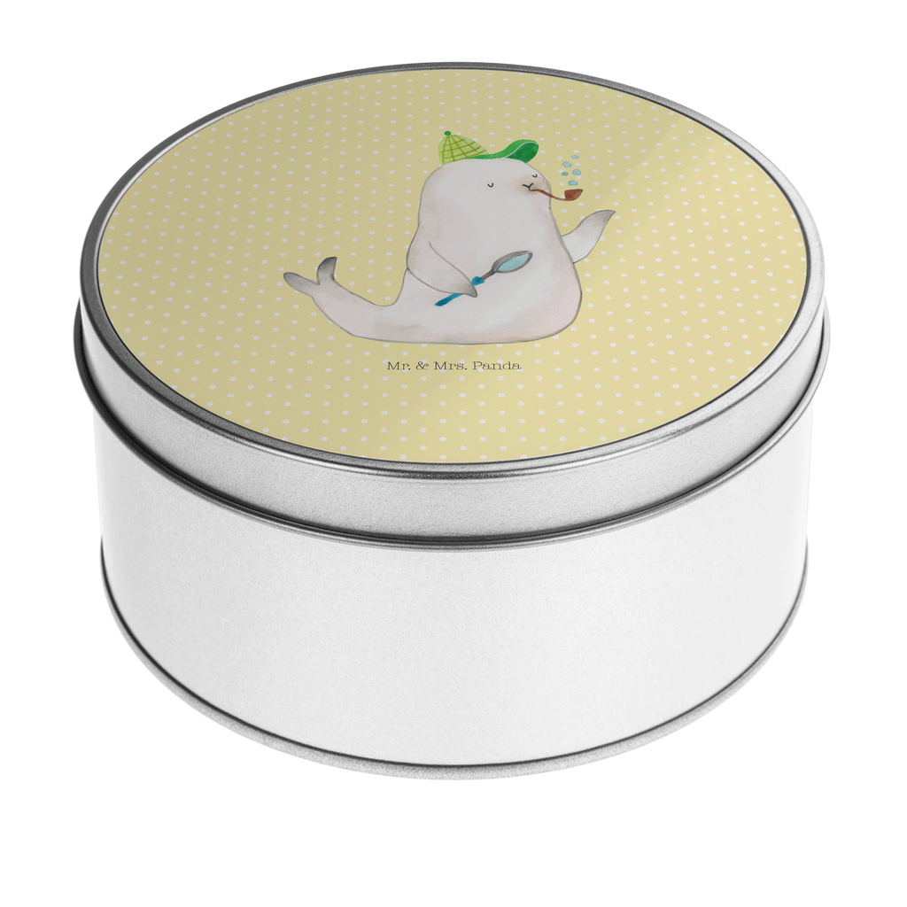 Blechdose rund Robbe Sherlock Metalldose, Keksdose, Dose, Vorratsdose, Geschenkbox, Tiermotive, Gute Laune, lustige Sprüche, Tiere