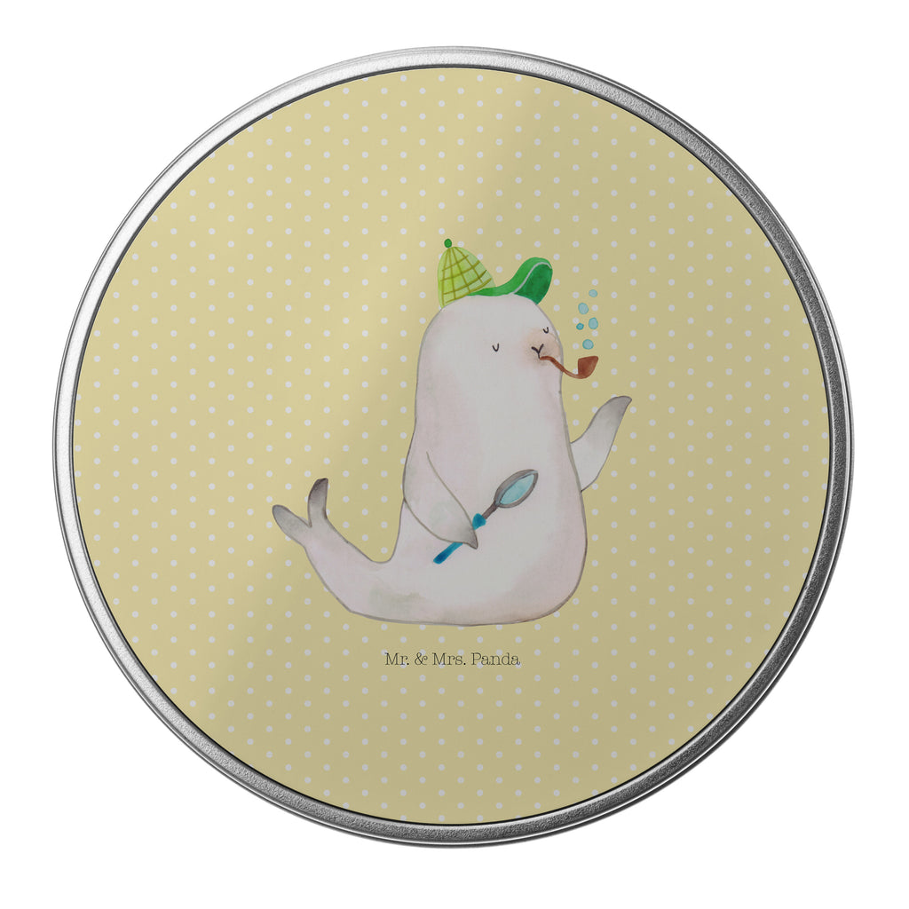 Blechdose rund Robbe Sherlock Metalldose, Keksdose, Dose, Vorratsdose, Geschenkbox, Tiermotive, Gute Laune, lustige Sprüche, Tiere