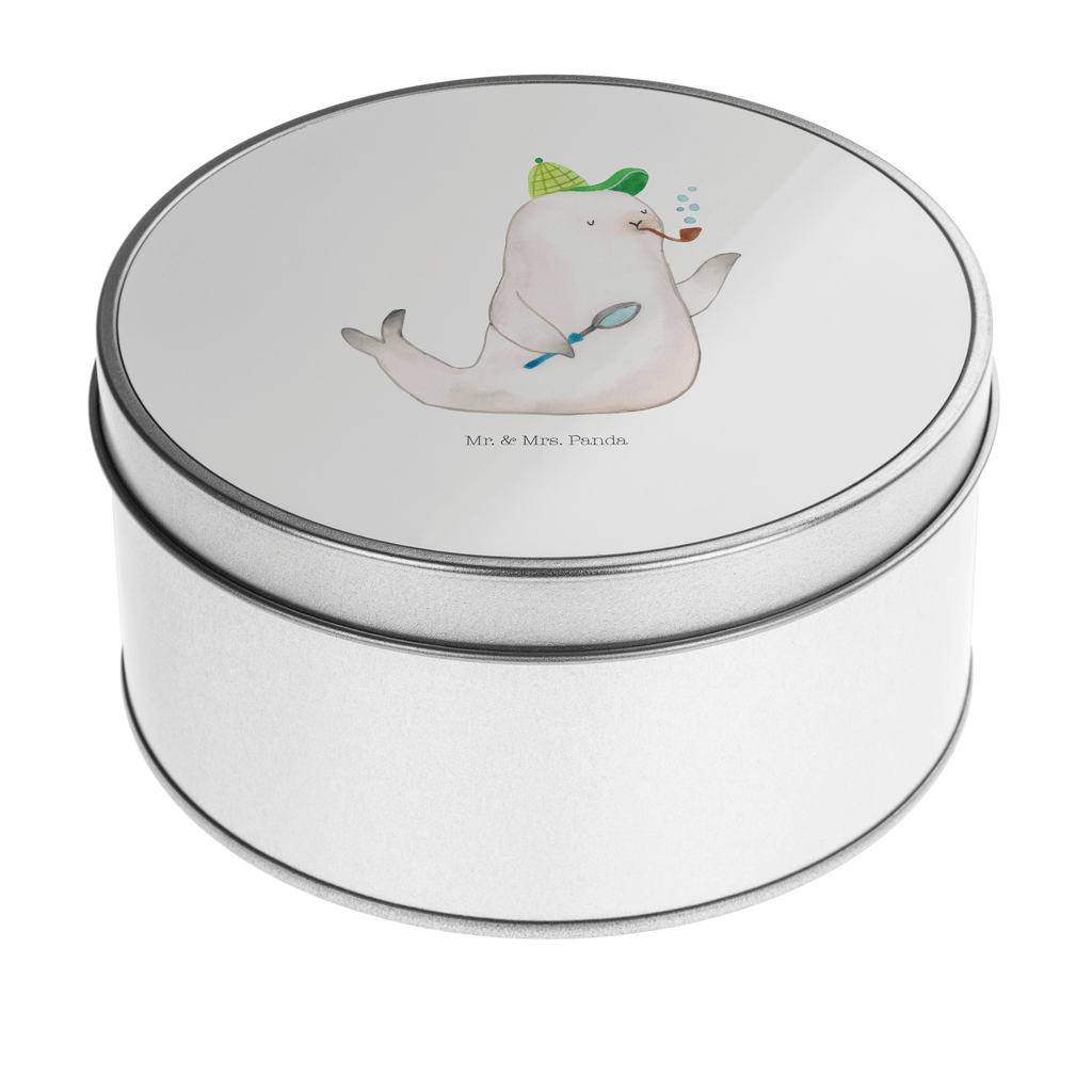 Blechdose rund Robbe Sherlock Metalldose, Keksdose, Dose, Vorratsdose, Geschenkbox, Tiermotive, Gute Laune, lustige Sprüche, Tiere