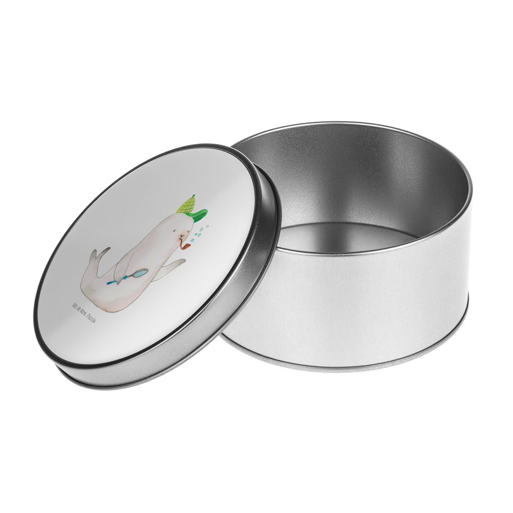 Blechdose rund Robbe Sherlock Metalldose, Keksdose, Dose, Vorratsdose, Geschenkbox, Tiermotive, Gute Laune, lustige Sprüche, Tiere