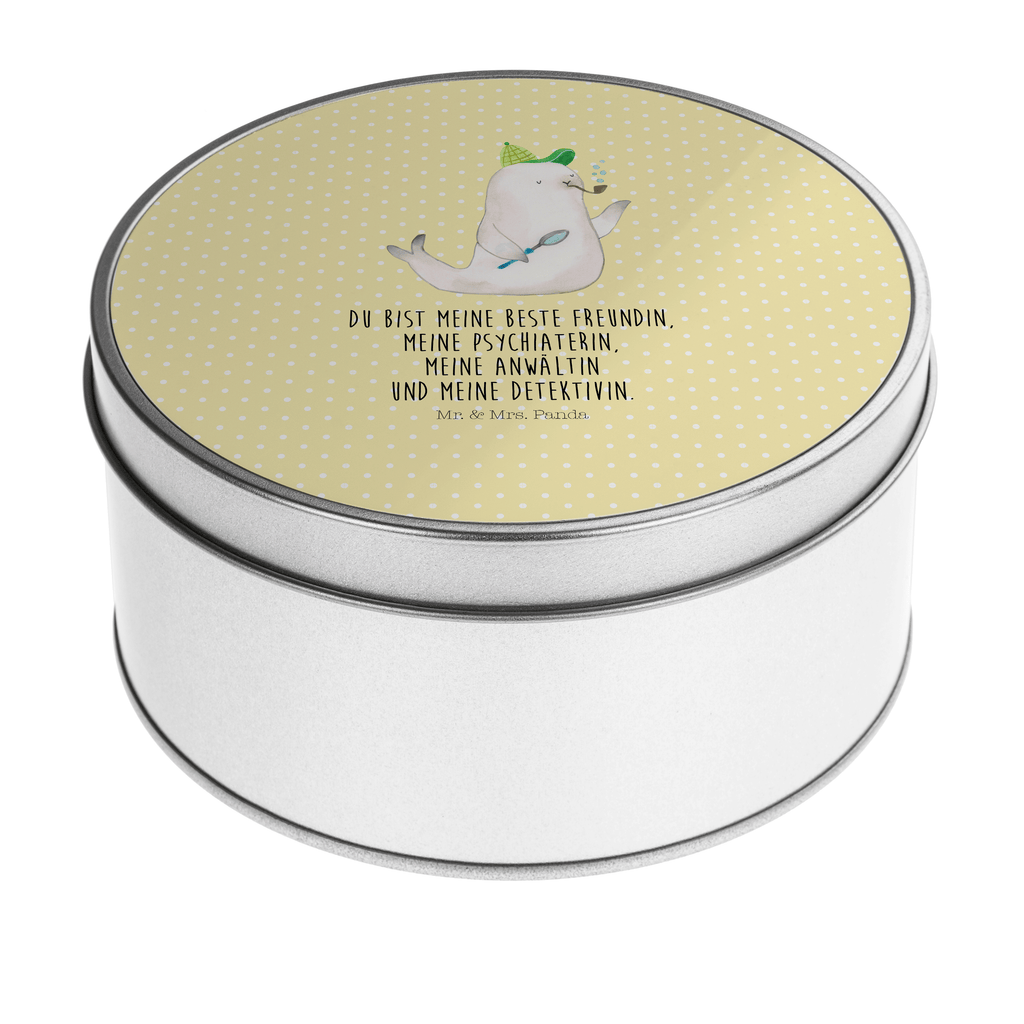 Blechdose rund Robbe Sherlock Metalldose, Keksdose, Dose, Vorratsdose, Geschenkbox, Tiermotive, Gute Laune, lustige Sprüche, Tiere