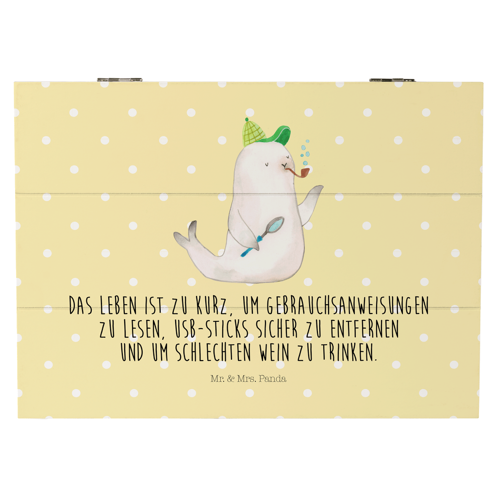 Holzkiste Robbe Sherlock Holzkiste, Kiste, Schatzkiste, Truhe, Schatulle, XXL, Erinnerungsbox, Erinnerungskiste, Dekokiste, Aufbewahrungsbox, Tiermotive, Gute Laune, lustige Sprüche, Tiere