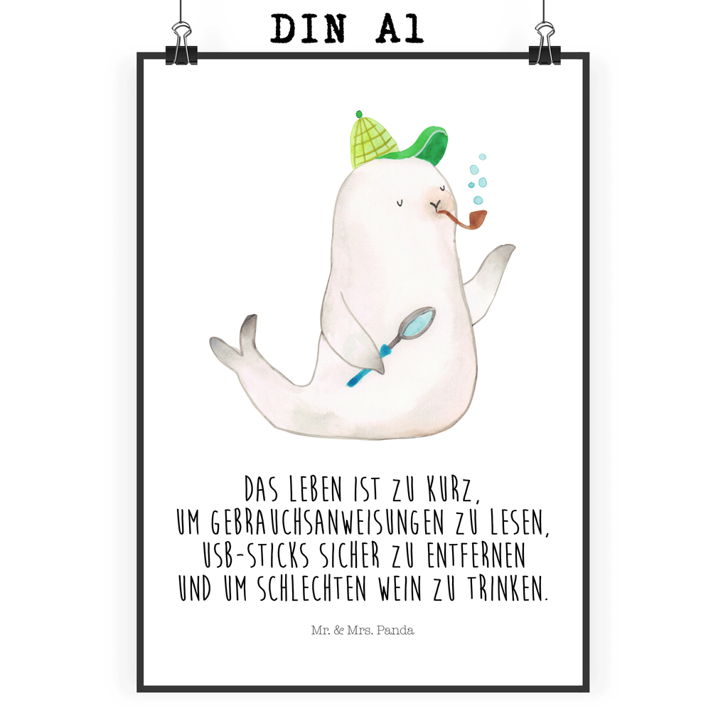 Poster Robbe Sherlock Poster, Wandposter, Bild, Wanddeko, Küchenposter, Kinderposter, Wanddeko Bild, Raumdekoration, Wanddekoration, Handgemaltes Poster, Mr. & Mrs. Panda Poster, Designposter, Kunstdruck, Posterdruck, Tiermotive, Gute Laune, lustige Sprüche, Tiere