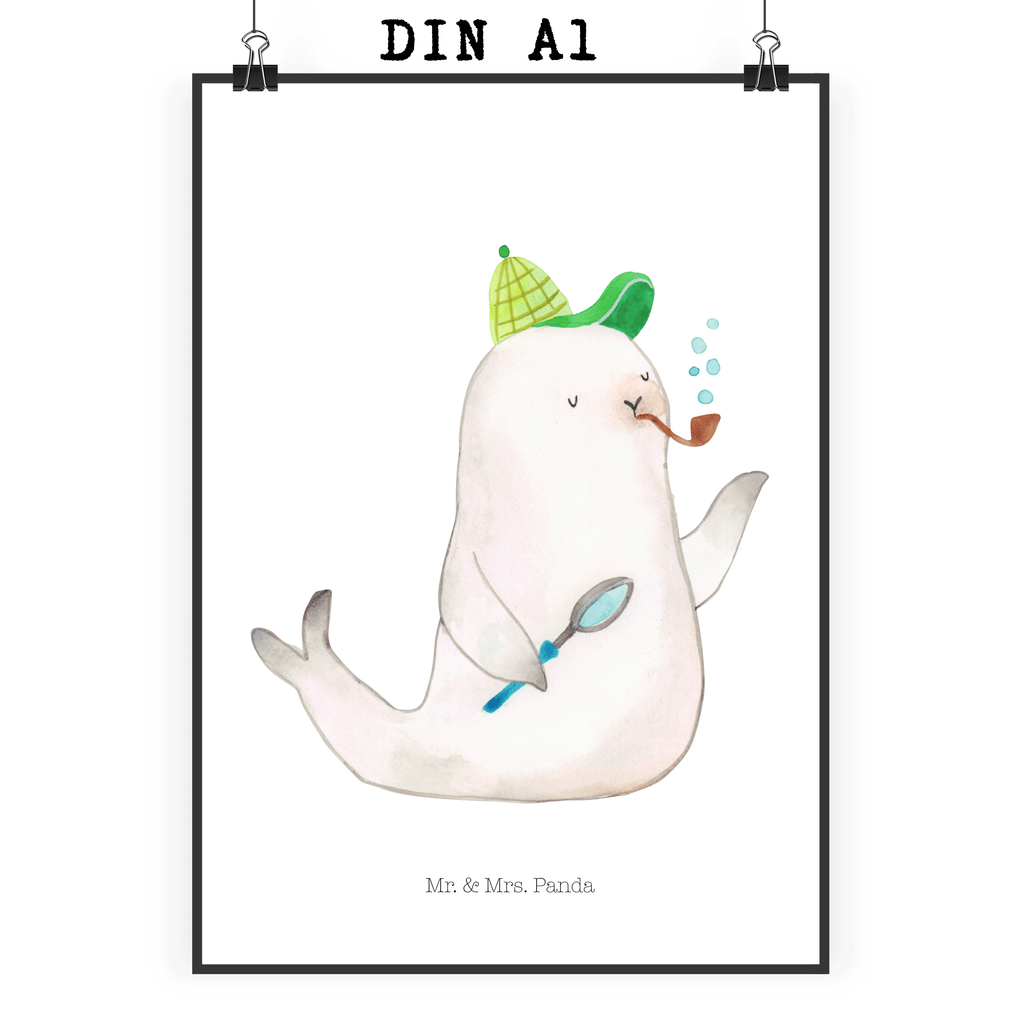 Poster Robbe Sherlock Poster, Wandposter, Bild, Wanddeko, Küchenposter, Kinderposter, Wanddeko Bild, Raumdekoration, Wanddekoration, Handgemaltes Poster, Mr. & Mrs. Panda Poster, Designposter, Kunstdruck, Posterdruck, Tiermotive, Gute Laune, lustige Sprüche, Tiere
